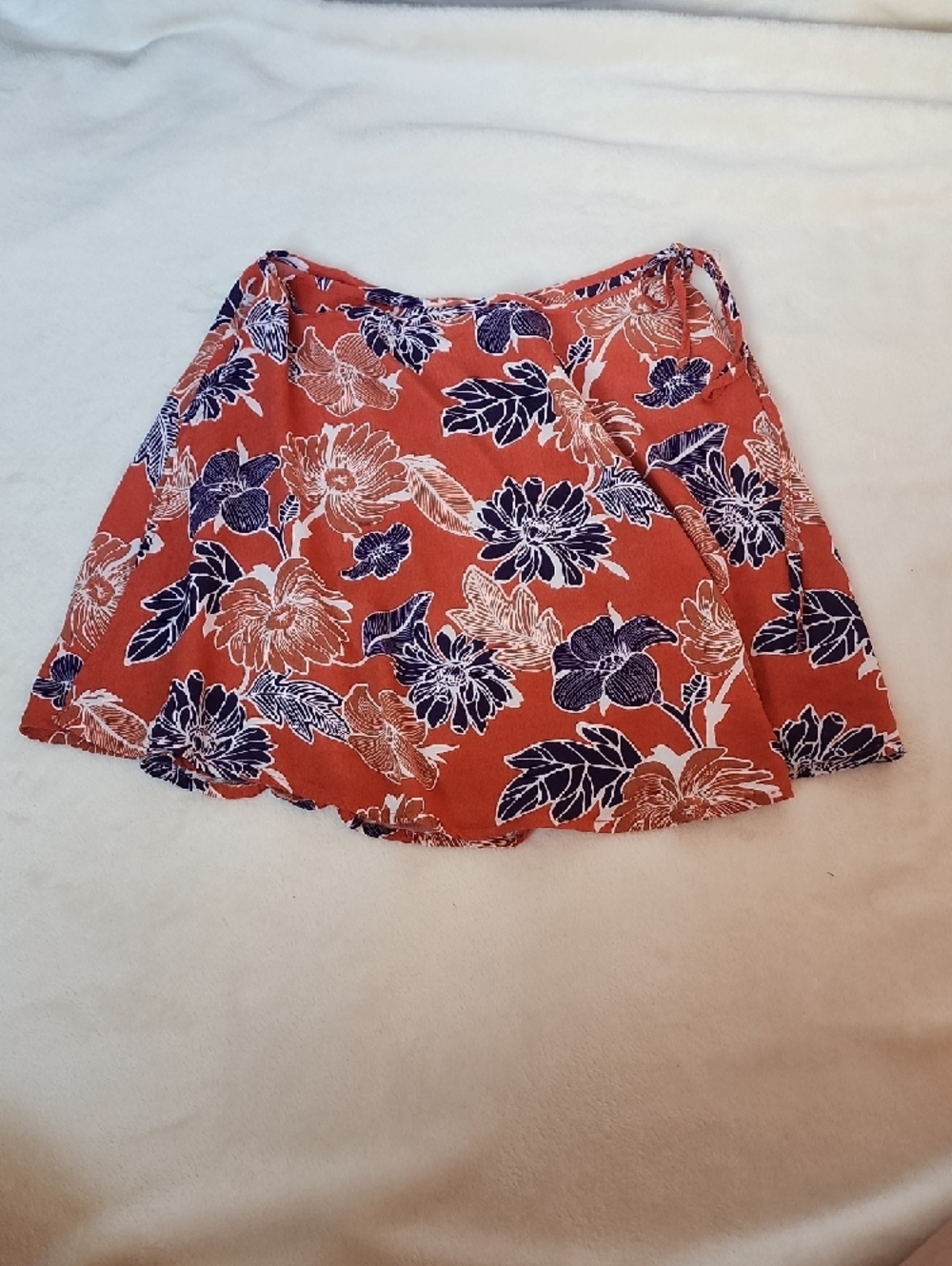 Forever 21 Orange Floral Skater Skirt with Navy & Cream Accents